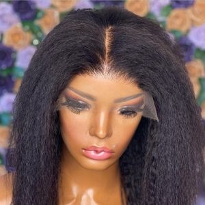Kinky straight closure human hair wig 4x4 closure.
